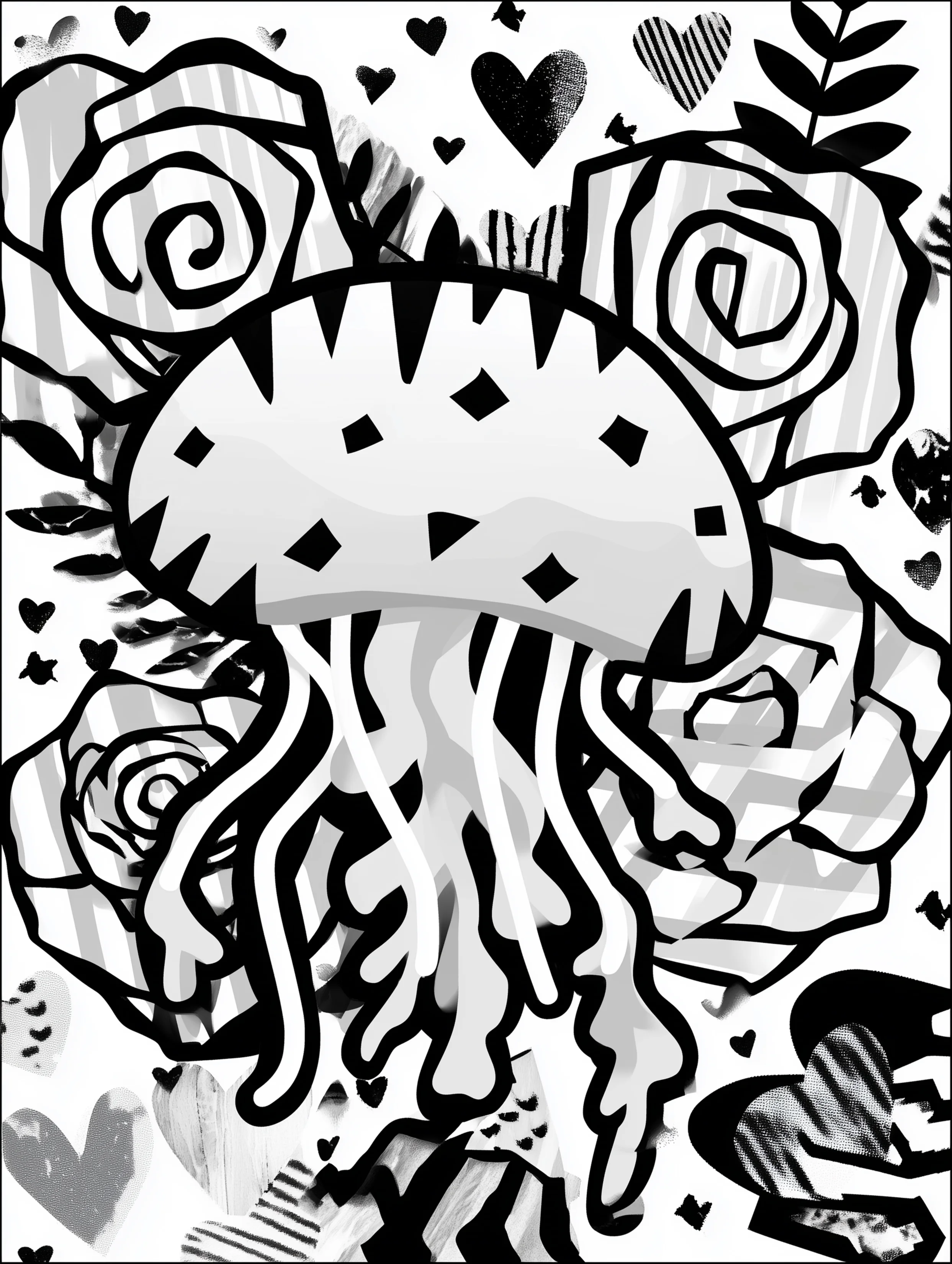 Free printable jellyfish coloring page for adults featuring a bold jellyfish with floral details